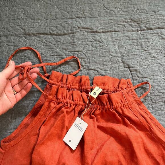 Knotium linen rust orange high neck tiered midi dress nwt xs/small - Picture 8 of 11